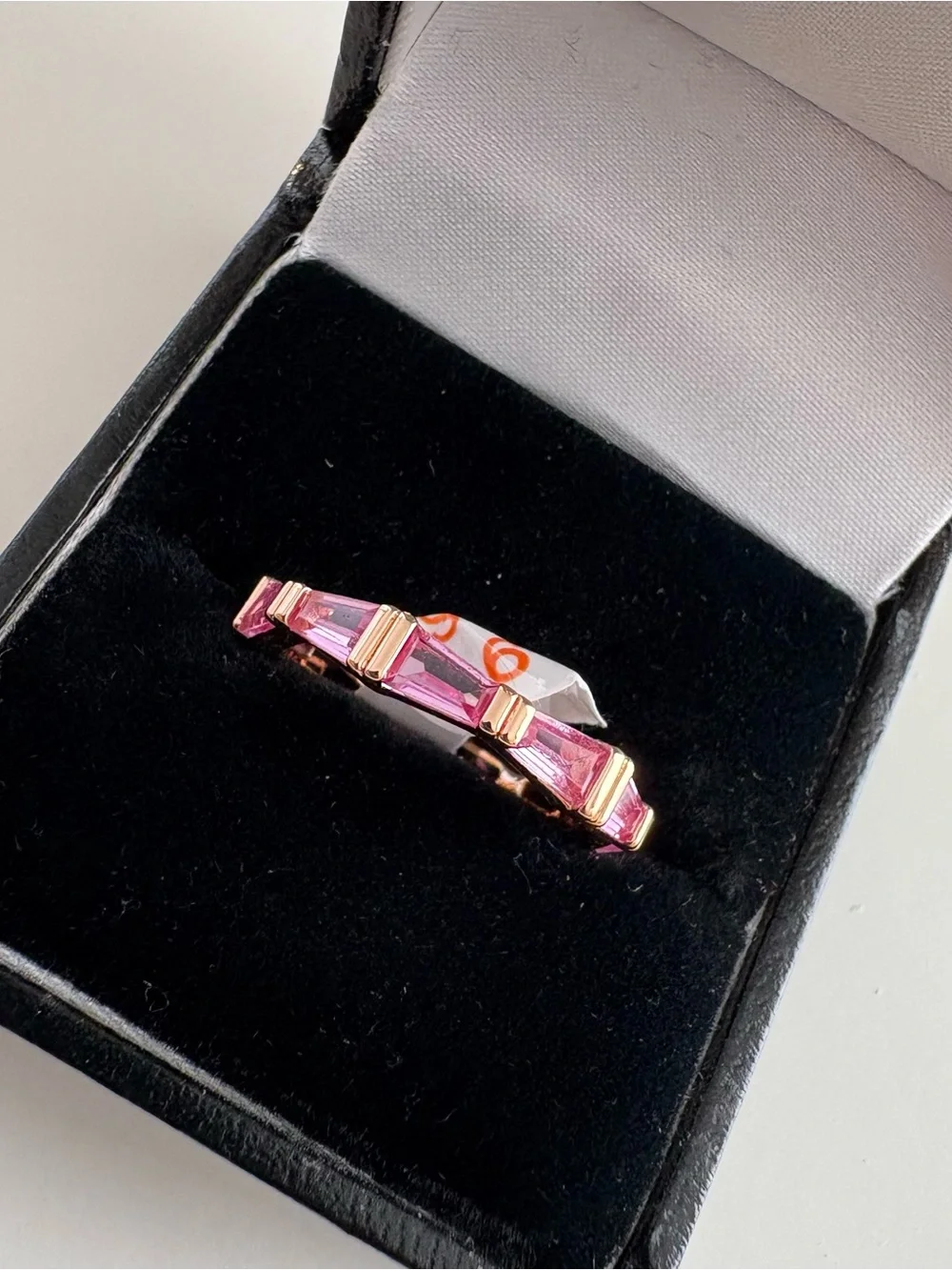 Bomb Party Ribbon Bow Band Ring RG94952 Pink Sapphire Rose Gold Plating